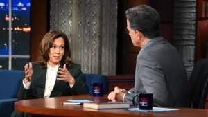 Kamala Harris dodges Colbert’s question about who is leading Democratic Party