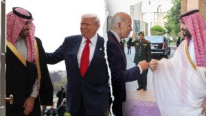 Trump shakes Saudi Crown Prince’s hand, criticizes Biden’s fist bump